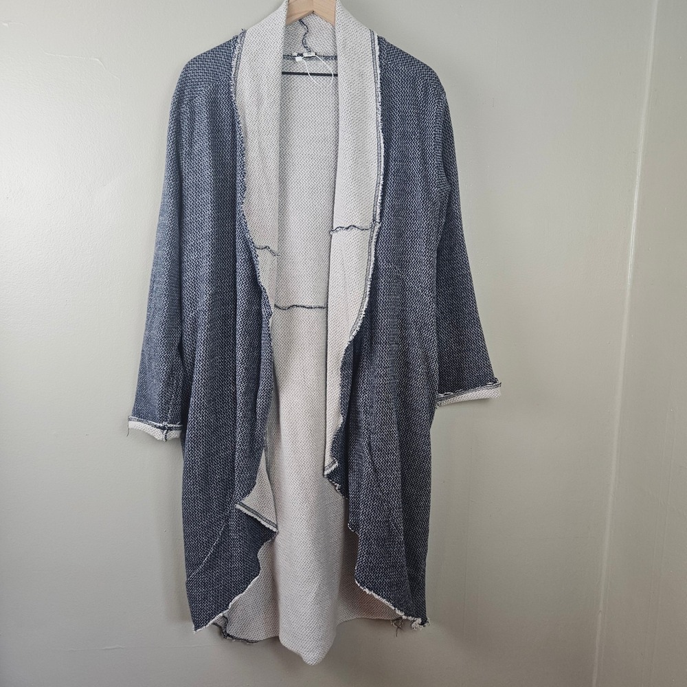 Simply‎ Noelle Raw Edge Waterfall Wrap Cardigan Sz XXL Blue Shawl